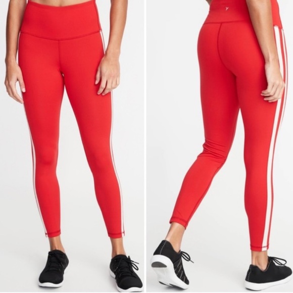 Old Navy Pants - Old Navy Red High Waist 7/8 Leggings with White Stripes
